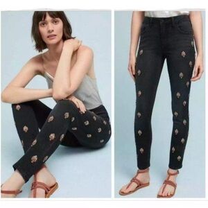 Pilcro and the Letterpress Black Beaded Sequin Script Ankle Jeans 30 High Rise